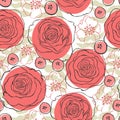 Seamless vector pattern with redn roses