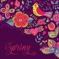 Floral background, spring theme, greeting card. Template design