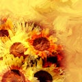 Floral background with stylized bouquet of sunflowers