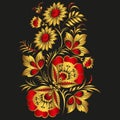 Floral background in traditional Russian Khokhloma style.