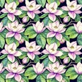 Floral background tropical seamless pattern with Magnolia flowers and green leaves. AI generated Royalty Free Stock Photo