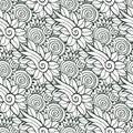 Floral background in vector for coloring book page or textile design. Seamless pattern Royalty Free Stock Photo