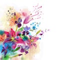 Floral background with watercolor lily