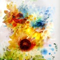 Floral background watercolor sunflowers Royalty Free Stock Photo