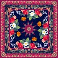 Floral bandana print with unusual double ornamental frame