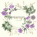 Floral banner with geranium flowers and leaves on white background. Royalty Free Stock Photo