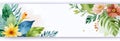 floral banner with green leaves and flowers against soft watercolor background, banner with copy space. concepts: floral Royalty Free Stock Photo