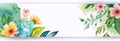 floral banner with green leaves and flowers against white background, watercolor illustration. concepts: floral Royalty Free Stock Photo