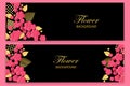 Floral banners set with pink flowers and golden leaves. Set of horizontal banners for brochures or vouchers Royalty Free Stock Photo