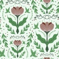 floral baroque pattern birds and crocus vector seamless pattern