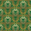 Floral baroque seamless pattern. Green abstract striped background with vintage golden damask Royalty Free Stock Photo