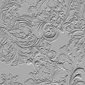 Floral Baroque white 3d seamless pattern. Vector embossed grunge background. Emboss backdrop. Surface relief 3d vintage flowers
