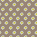 Floral beige seamless chamomile drawing. vector illustration. White daisies seamless pattern on a brown background. Royalty Free Stock Photo