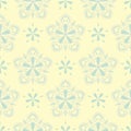 Floral beige seamless pattern. Beige background with light blue and green flower designs Royalty Free Stock Photo