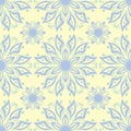 Floral beige seamless pattern. Beige background with light blue and green flower designs Royalty Free Stock Photo