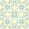 Floral beige seamless pattern. Beige background with light blue and green flower designs Royalty Free Stock Photo