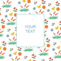 Floral and berry pattern with a banner for text.