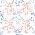 Floral Birds Seamless Vector Pattern. Boho Folk Flower, Peace Dove Flying Birdies