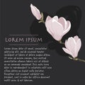 Floral black background with magnolia tree Vector square social media template with text Royalty Free Stock Photo