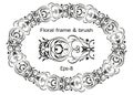 Floral black ornate Wreath isolated on white background and brush. Horisontal oval Vector Element. Vintage frame for Royalty Free Stock Photo