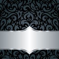 Floral Black & silver luxury vintage wallpaper background