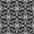 Floral black and white abstract vector seamless pattern.