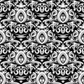 Floral black and white damask seamless pattern. Vector background with hand drawn doodle vintage flowers, swirl leaves, baroque s Royalty Free Stock Photo