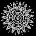 Floral black and white embroidery mandala pattern. Ornamental round textured zigzag ornament with stitching effect. Tapestry Royalty Free Stock Photo