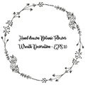 Floral black and white hand drawn wreath vector illustration