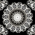 Floral black and white lace mandala seamless pattern. Ornamental round Baroque ornament. Vintage vector design. Monochrome texture Royalty Free Stock Photo