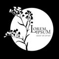 Floral black-white logo template design with limonium branches. Royalty Free Stock Photo
