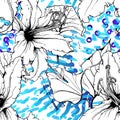 Floral Black and White Pattern. Blue Artistic Royalty Free Stock Photo