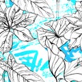 Floral Black and White Pattern. Blue Artistic Royalty Free Stock Photo