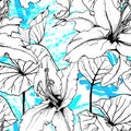 Floral Black and White Pattern. Blue Artistic Royalty Free Stock Photo