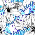 Floral Black and White Pattern. Blue Artistic Royalty Free Stock Photo