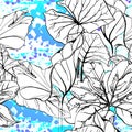 Floral Black and White Pattern. Blue Artistic Royalty Free Stock Photo