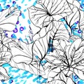 Floral Black and White Pattern. Blue Artistic Royalty Free Stock Photo