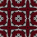 Floral black white red grunge greek vector seamless pattern. Ornamental geometric ethnic background. Abstract repeat Royalty Free Stock Photo