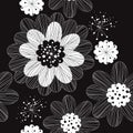 Floral black and white seamless pattern