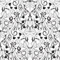 Floral black and white vector seamless pattern. White flourish a