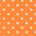 Floral bloom seamless pattern with white naive style flowers shapes. Bright orange background. Doodle ornament