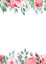 Floral bloom watercolor hand drawn raster frame template