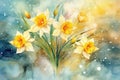 Floral blooming plant narcissus daffodil beauty background nature blossom spring green flower yellow Royalty Free Stock Photo