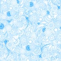 Floral blue background. Seamless texture with flowers and greene Royalty Free Stock Photo