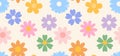 Floral boho seamless pattern with colorful flowers. Doodle style minimalistic background Flat style Vector illustration Royalty Free Stock Photo