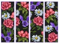 Floral Bookmarks, Set of Four, Roses, Pansies, Daisies