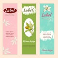Floral bookmarks, tags for perfume, clothes, linen text. Vectical frames for text with tropical vanilla flowers