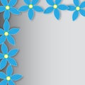 Blue Flowers Border in Gradating Gray Background