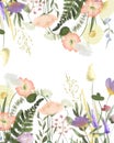 Floral border, card template of watercolor wildflowers and meadow plants Royalty Free Stock Photo