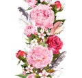 Floral border with flowers, roses, feathers. Vintage repeated strip. Watercolor Royalty Free Stock Photo